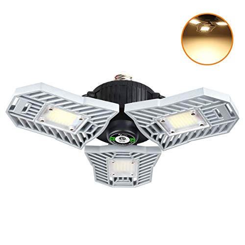 Tribright Garage Light 3000K Warm White Tribrite Led Adjustable Light 6000 Lumens 60W Deformable Lamp, CRI80+ LED Shop Lights for Garage Basement Barn(Warm Light,Not Motion Activated)