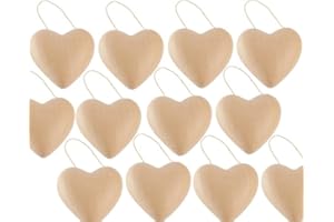 Pack of 12 Paper Mache Heart Ornaments - Papier Mache Hearts Ready to Finish and Decorate for Valentines Day or Christmas DIY Projects by Factory Direct Craft (5-1/2 inch)