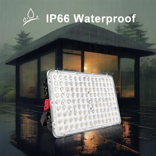 CREATESTAR Outdoor LED Spotlight 40000LM, 400W Outdoor LED Spotlights 6500K Cool White Light, IP66 Waterproof Outdoor Spotlight for Warehouse, Garden, Garage, Sports Field, Backyard, Parking