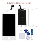Glob-Tech iPhone 5S LCD Display Screen Replacement Touch Digitizer Full Assembly for iPhone 5S with Free Professional Screen Protector and Repair Tools Set, iPhone 5S White