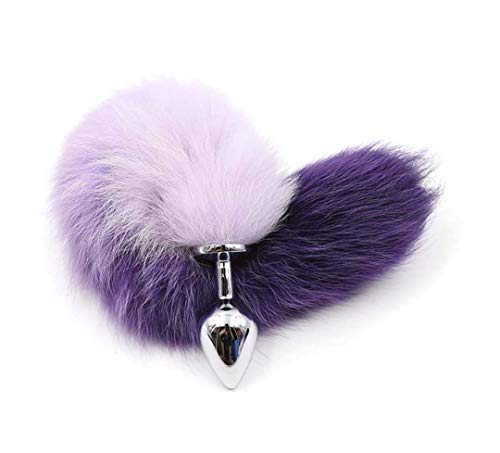 Fashion Dress Up Pretended Games Play Party Toy Costumes Set-Purple Metal Fox/Dog Tail+Adjustable Black Leather Choker Necklaces Collar