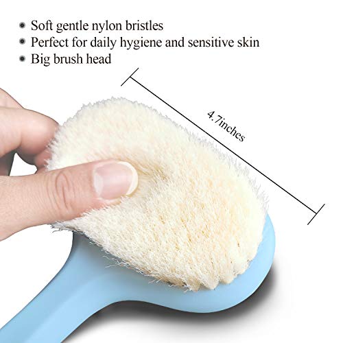 Body Bath Brush with Soft Bristles,18" Long Handle Wet Brushing Back Scrubber for Shower,Gentle Promote Healthy Glowing Skin and Beauty(Blue)