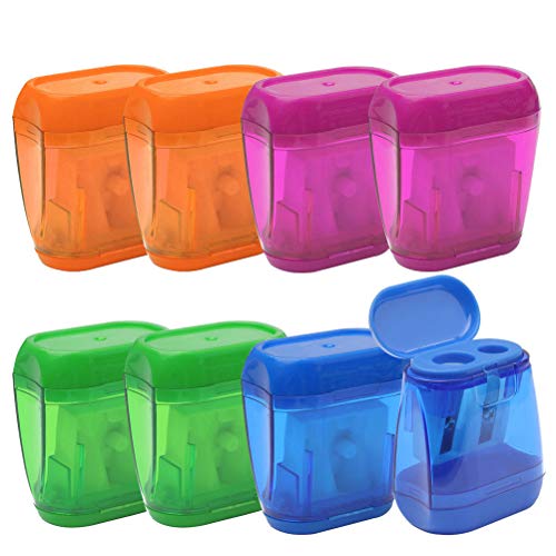 8 Pcs Dual Holes Pencil Sharpener With Lid for Colored Pencils - Manual Plastic Sharpeners for Kids, School, Office, Home Supply