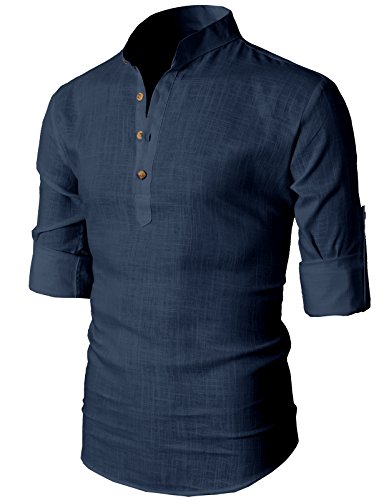 H2h men s simple designed roll-up sleeve popover shirt …