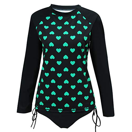 YEZIJIN Women Long Sleeve Rash Guard Print Quick-Drying Surfing Swimwear Sport Two Piece Shorts Swimsuit for Teens