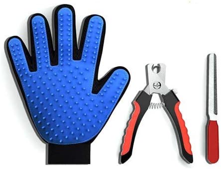 PawCare Pet Grooming Gloves- Deshedding Gloves for Dogs and Cats, Paired with Dog Nail Clippers, and a Free Nail File.