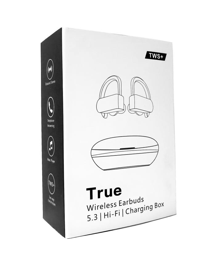 Fone de Ouvido com bateria de longa duração, Bluetooth Esportivo, Gancho de Orelha, com Microfone, Display Digital, Estojo de Carregamento, Preto