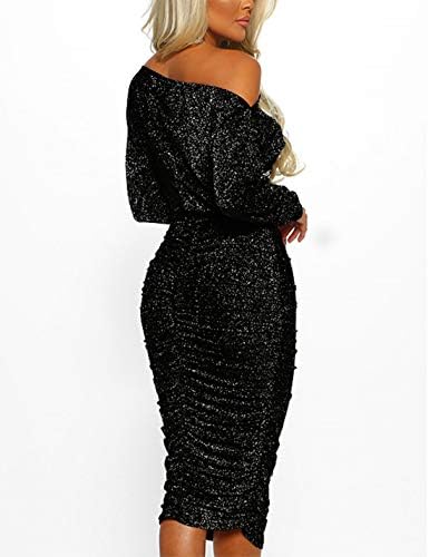 glittering off shoulder bodycon midi dress