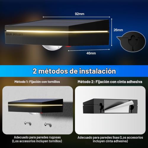 Giliwosy - Solar Garden Lights Outdoor with 3 Color Temperatures, IP65 Waterproof, LED Wall Lights for Fence, Stairs, Decking, Balcony - 4 Pack