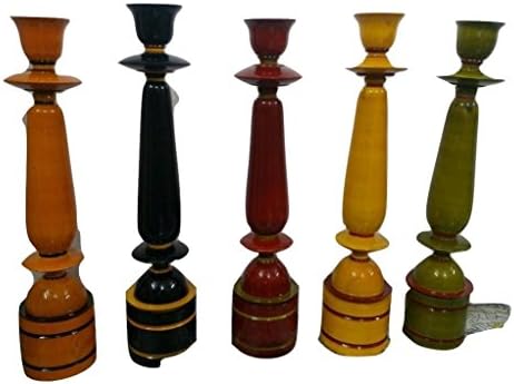 IndiHandicrafts Vinatage Hand Carved Wooden Candle Holder with Colours Black /Red /Orange /Yellow/Green for Decoration and Gifting Colours No Choice. Colours Ramdomly Sent.