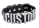 AccessCube Customized Choker Collar Necklace PU Leather Custom Personalized Name Choker Custom Name Necklace Women (Black/Silver)