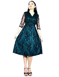 Vestido de manga larga 3 4 para mujer, estilo vintage, con encaje floral, para boda, fiesta, fiesta formal, cóctel, talla grande