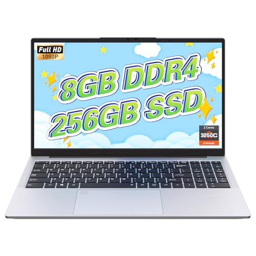 Auusda Laptop 17.3 Inch Notebook, 8GB DDR4 RAM 256GB SSD, 3250C Processor, Fingerprint Sensor, Illuminated Keyboard, Numeric Keypad, Privacy Camera Cover, Lightweight Notebook for School & Office