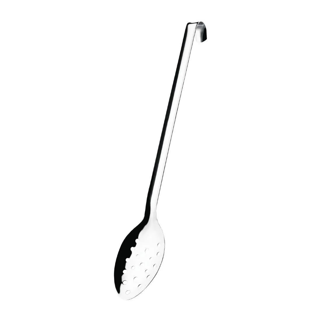 Vogue Long Perforated Slotted Spoon with Hook 16" - Serving Kitchen Utensil, Cooking Strainer L672
