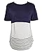 Pinleck Women's Breastfeeding and Nursing Short Sleeves Lace Striped Shirt Tops Clothes (M, Blue)