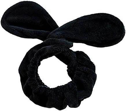 Headband by eFemme USA Velvet Elastic Bunny Ears - Spa Wash Face Makeup Facial Hair Band (Black)