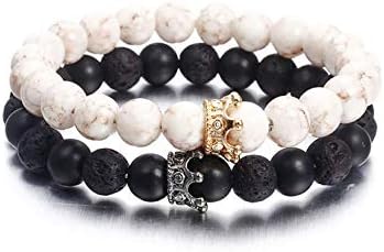 Valentine Collection Crown Bead Couple Bracelet with King & Queen Charms Stylish Pack of 2