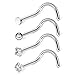 Ruifan 4PCS 20G 316L Surgical Steel 2mm Top Flat & Ball & Clear Round & Square CZ Curved Nose Stud Ring Screw Piercing Jewelry - Silver