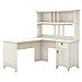 Bush Furniture Salinas L Shaped Desk with Hutch in Antique White | Corner Table with Drawers and Storage for Home Office