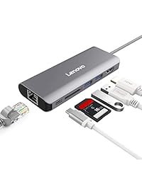 Lenovo USB C Hub, Adaptador de aluminio tipo C Puerto HDMI, Puerto Gigabit Ethernet, Suministro de energía USBC, 2 puertos USB 3.0, Lector de tarjetas SD Dispositivos USB C, gris