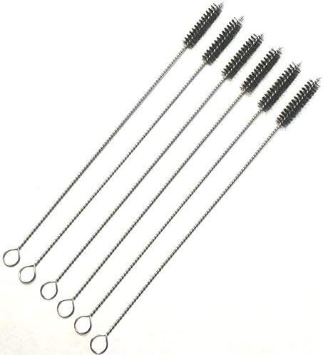 Straw Cleaner Brushes, Black nylon bristles w/ stainless steel handle - 6 Piece Value Pack - 1/4"(7mm) round head x 7"(175mm) long - Koem