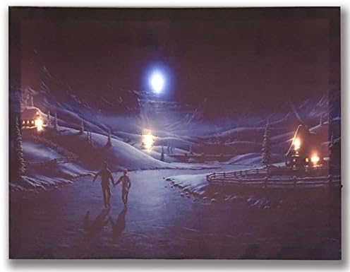 Night Scence LED Wall Art Decoration Framed Canvas Prints- Battery Operated- for Home and Office Decor-12x16 Inch HA-17-CP-057