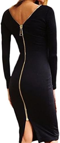 Woo2u Women's Zip-Back Slit Bodycon Knitted Party Club Dress Black S