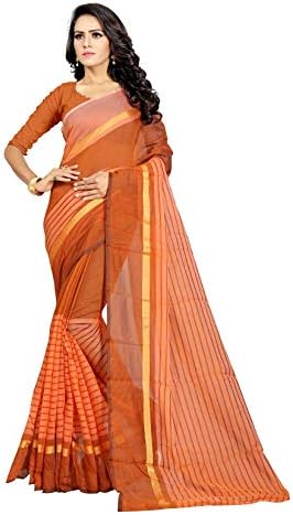 Rajeshwar Fashion Women's Chanderi Pattern Saree with Blouse Piece CHANDERI PATTERN TEJ