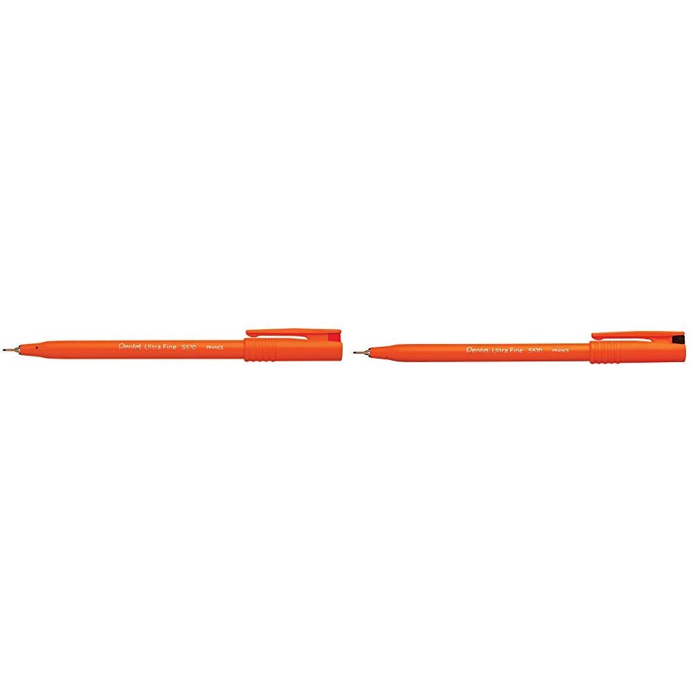 Pentel S570 Ultra Fine Pen Plastic 0.6mm Tip 0.3mm Line Red Ref S570-B [Pack of 12] & S570 Ultra Fine Pen Plastic 0.6mm Tip 0.3mm Line Black Ref S570-A [Pack of 12]