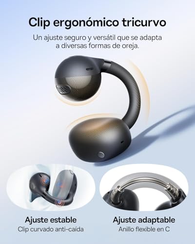 Baseus BC1 Audífonos Inalámbricos de Oído Abierto con Clip, Bluetooth 6.0, hasta 38 Horas de Batería, Sonido con Refuerzo de Bajos por IA, 4-Mic para Llamadas Claras, IP55, Ligero y Cómodo, Negro