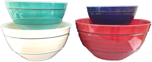 Melamine Faux Stoneware Nesting Mixing Prep Bowls Set of 4 Red Blue Green Ivory