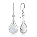 925 Sterling Silver Natural White Mother of Pearl Shell Inlay Puffed Teardrop Dangle Hook Earrings