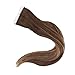 Full Shine 20 Inch Remy Tape in Real Human Hair Extensions 2.5g/Pcs 50g Per Pack Color #4 Fading to #27 and #14 Highlighted With Color #4 Balayage Ombre Tape Extensions