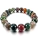 INBLUE Women,Men's 10mm Energy Bracelet Link Wrist Energy Stone Green India Indian Agate Buddha Mala Bead Elastic