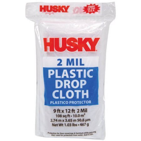 Husky Plastic Poly Roll Drop Cloth Floor Protection, 9 x 12-Inch, 2 Mil; 2-Pack