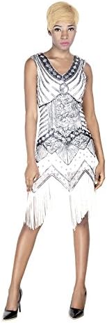Todayme Women 1920s Gastby Sequin Art Nouveau Embellished Fringed Flapper Vintage Dress