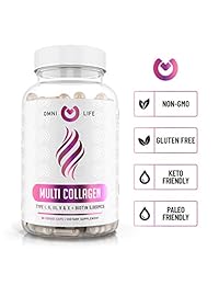 Multi Collagen Peptide Capsules - Types I,II,III,V & X with Biotin & Hyaluronic Acid – Supports Anti-Aging, Healthy Hair, Skin, Bones & Nails - Keto & Paleo Friendly Hydrolyzed Protein – 90ct.