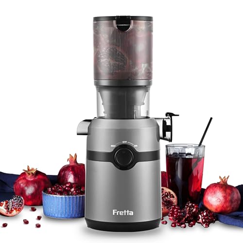 Fretta Entsafter,Slow Juicer mit 108MM Breite und Größere Fütterungsröhre,Füllvolumen für ganze Gemüse und Obst,BPA-frei Tritan-Material Entsafter,Einfacher Ins