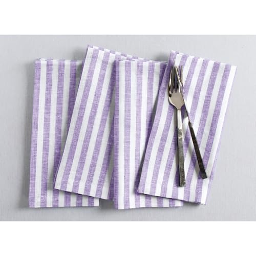 Solino Home 100% Pure Linen Napkins Set of 4, Violet and White 20 x 20 in at Amazon