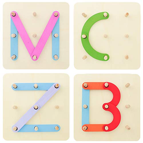 Fajiabao Wooden ABC Puzzle Montessori Toys Stem Learning Peg Board Letter Number Construction Shape Sorter Stacking Gift for Preschool Toddlers Kids