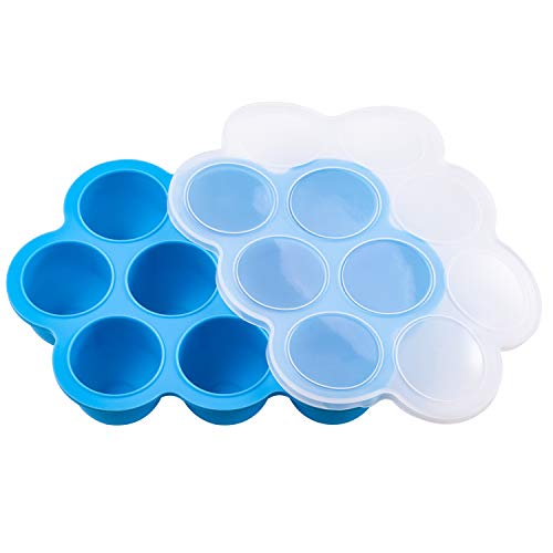 FERMINI-Food-Freezer-Tray-and-Food-Storage-Container-with-Silicone-Clip-on-Lid-Easy-OutStorage-Container-1-Spoon-for-Homemade-Baby-Food-Vegetable-Fruit-Purees-and-Breast-Milk-Blue