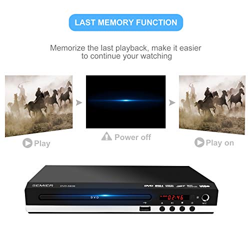 SEMIER Region Free DVD Player, Compact Video DVD CD/Disc Player for TV, HDMI/AV Cables Included, HD 1080P, Built-in PAL/NTSC, USB/MIC Input, Coaxial Port, Remote Control