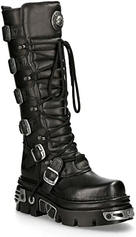 Amazon.com | New Rock 373-S4 Metallic Black Leather Men's Gothic