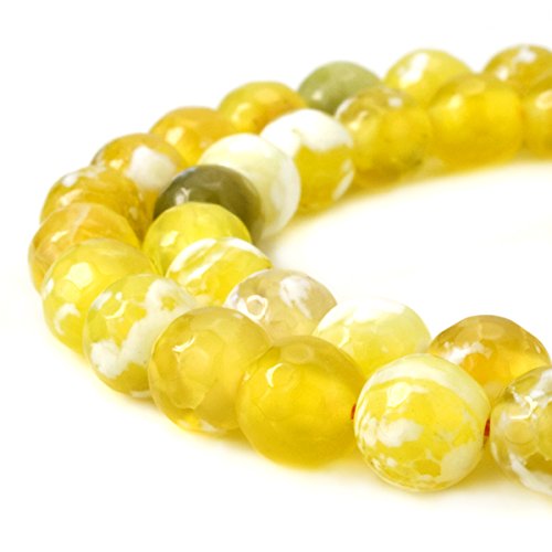 BEADNOVA 8mm Faceted Natural Yellow Fire Agate Gemstone Gem Loose Beads Approx 16 inch 48~50pcs/ Strand for Jewelry Making