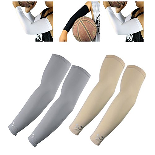 2 Pairs of Arm Sleeves Scorpion Cool Arm Sleeves UV Protection for Youth Kids Arm Warmers for Cycling Golf Baseball Basketball, Gray, Beige