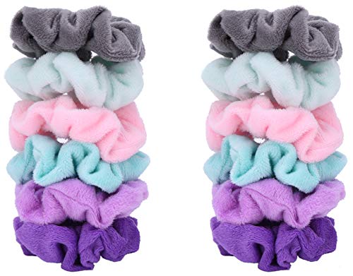 stbeyond 12 Pack Hair Scrunchies Flannel Knit Elastic Hair Bobbles Hair Scrunchy Soft Ponytail Holder Hair Bands for Kids Girls Women (6 colors, small)
