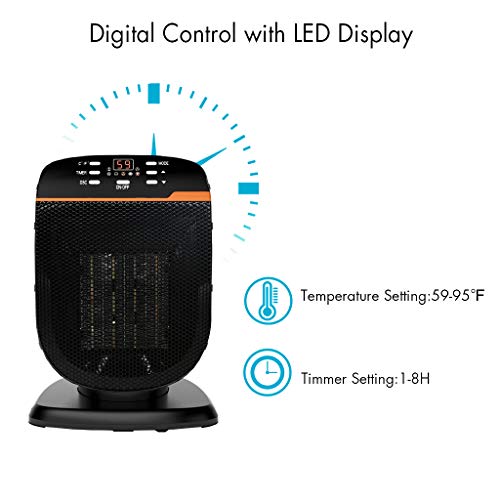 NUMIFUN Space Heater 1500W Oscillating Portable Electric Heater for Office Home Indoor Use Small Heater Energy Efficient with Digital Thermostat Adjustable Temperature and Timer, ETL Certified