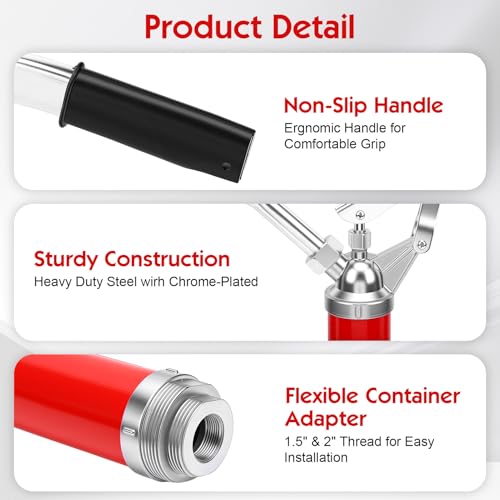Lever Pump for Oil Drums 15-55 Gallon Drum, Flow 28L/Min, Red Manual Barrel Pump with 45-88cm Retractable Oil Tube for Fuel Oil Extraction
