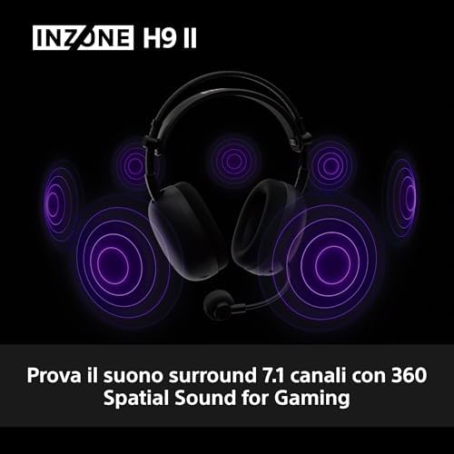 INZONE H9 II Cuffie da gaming wireless con cancellazione del rumore – Audio spaziale a 360°, Microfono con riduzione del rumore, Batteria da 30 ore, Design leggero, Bluetooth Cablato, PC – Black