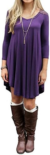 Luckyauction Women's Long Sleeve Casual Loose T-Shirt Dress Purple